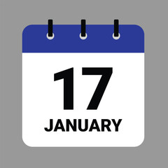 Vector illustration of a calendar icon showing dates and events. JAHUARY 17 Calendar Icon – Flat Design, Minimalist Date Illustration