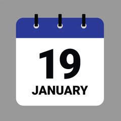 Vector illustration of a calendar icon showing dates and events. JAHUARY 19 Calendar Icon – Flat Design, Minimalist Date Illustration
