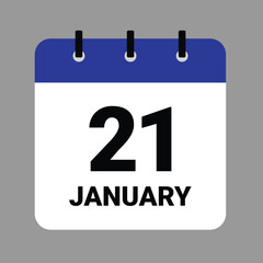 Vector illustration of a calendar icon showing dates and events. JAHUARY 21 Calendar Icon – Flat Design, Minimalist Date Illustration