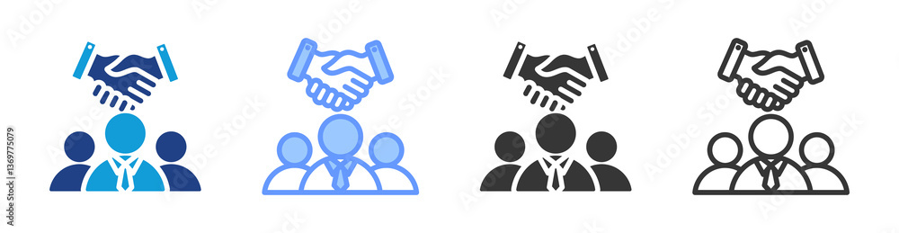 Poster vendor partnership icon set multiple style collection