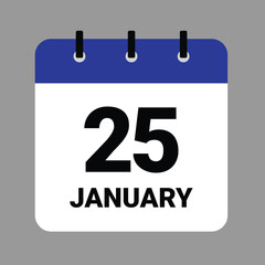 Vector illustration of a calendar icon showing dates and events. JAHUARY 25 Calendar Icon – Flat Design, Minimalist Date Illustration
