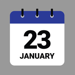 Vector illustration of a calendar icon showing dates and events. JAHUARY 23 Calendar Icon – Flat Design, Minimalist Date Illustration