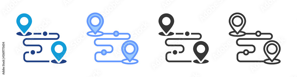 Aufkleber route planning icon set multiple style collection