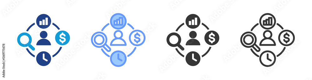 Poster Sourcing Strategies icon set multiple style collection