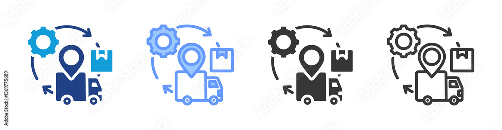 Poster supply chain coordination icon set multiple style collection