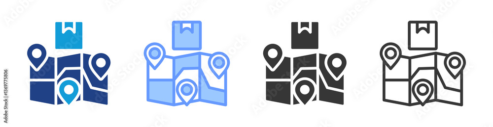 Poster shipping coordination icon set multiple style collection