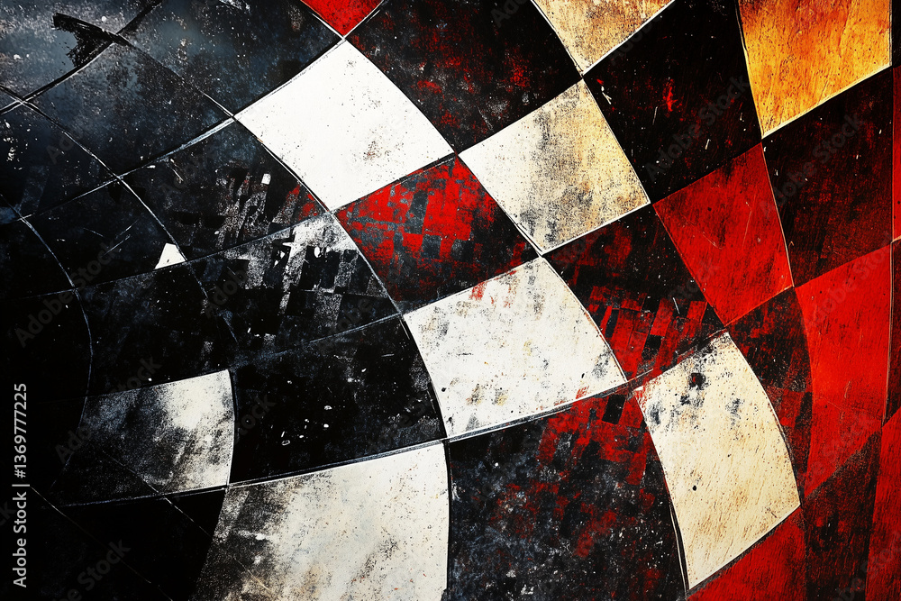 Aufkleber grungy checkered pattern with red black and white creating distressed surface
