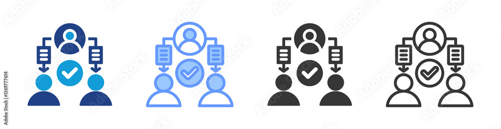Aufkleber Task Delegation icon set multiple style collection