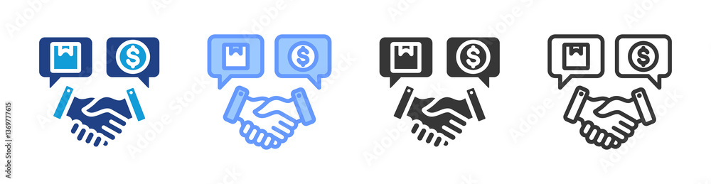 Poster procurement negotiation icon set multiple style collection