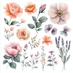 Elegant Floral Arrangement with Soft Pastel Flowers and Leaves