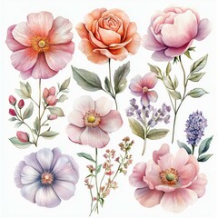 Beautiful Floral Watercolor Collection Featuring Various Flowers