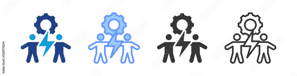 Poster conflict management icon set multiple style collection