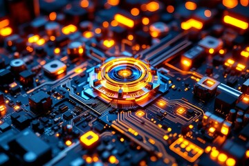 Fototapeta premium Futuristic Microchip on Circuit Board Technology Innovation