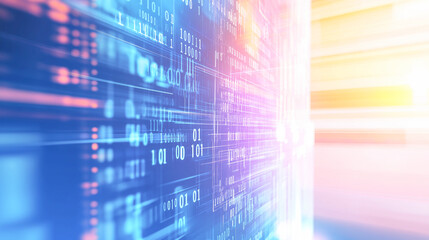 Dynamic software abstract background showcasing vibrant colors and binary code patterns for digital innovation