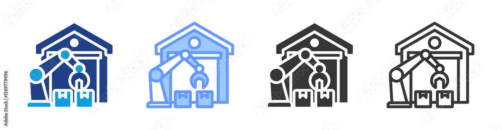 Poster Warehouse Automation icon set multiple style collection
