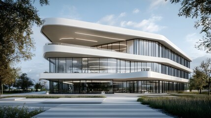 Modern White Office Building Exterior Design Architectural Landscape