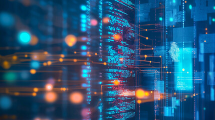 Colorful software abstract background displays digital data streams and vibrant algorithmic patterns for technology themes