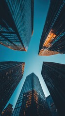 Dramatic Urban View of Skyscrapers from Below in City Landscape