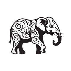 Vector illustration of an elephant standing isolated on white, showcasing its trunk, tusks, and large size, representing wildlife and nature