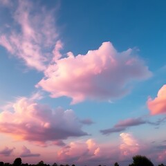 Fototapeta premium Pink and Blue Sunset Cloudscape Over Trees