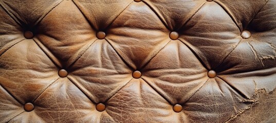 Texture of brown leather with buttons or upholstery with dents on the surface, background