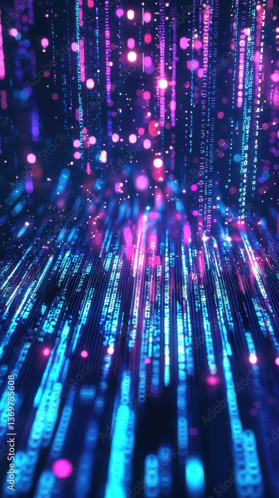 Poster Bold Digital Background with Cascading Binary Code Elements