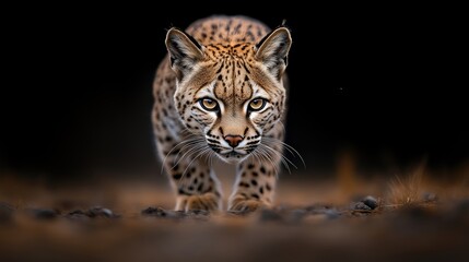 Obraz premium Wild cat prowls through the darkness. A focused gaze