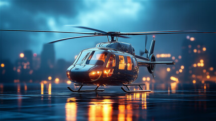 Helicopter on Tarmac at Sunset