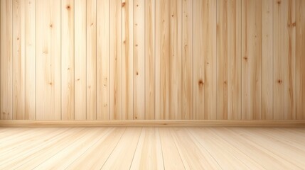 Naklejka premium Room features light colored wooden planks covering walls and floor