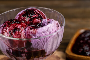 sweet and cold purple ice cream with blueberry flavor