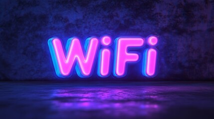 Bright Glowing Neon Wifi Sign on a Textured Wall, Wireless Technology and Connectivity Concept.