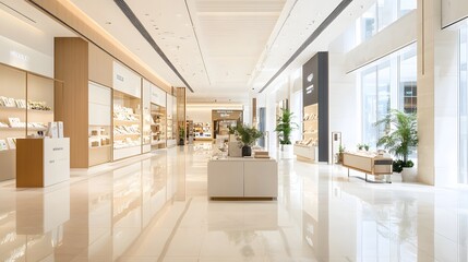 Modern Luxury Retail Store Interior Design Bright Spacious Shopping Mall Corridor
