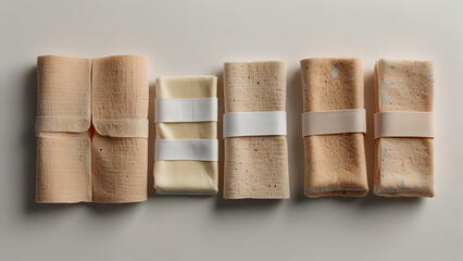 Medical adhesive bandages isolated on white, top view