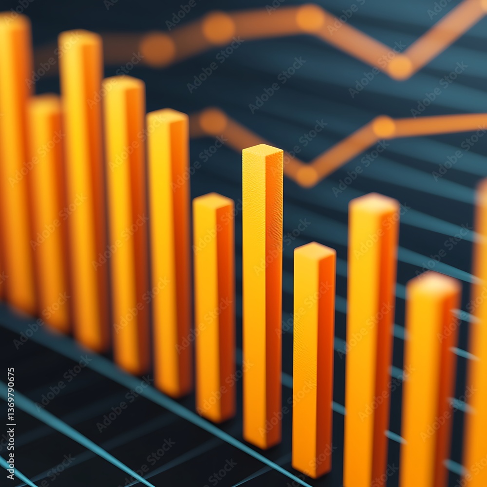 Poster a visually striking bar graph with orange bars, representing data trends and analysis in a modern, d