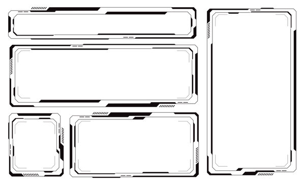 HUD frames black user interface elements set design modern technology futuristic control panel screen digital hologram window gaming menu touching cyber monitor set white background vector