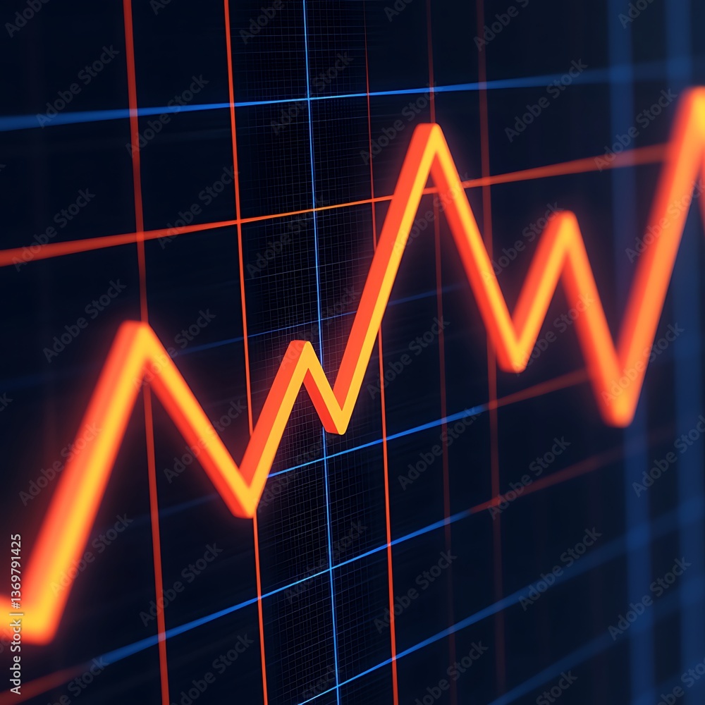 Poster a glowing line graph showcasing fluctuating data trends against a dark background, highlighting the 