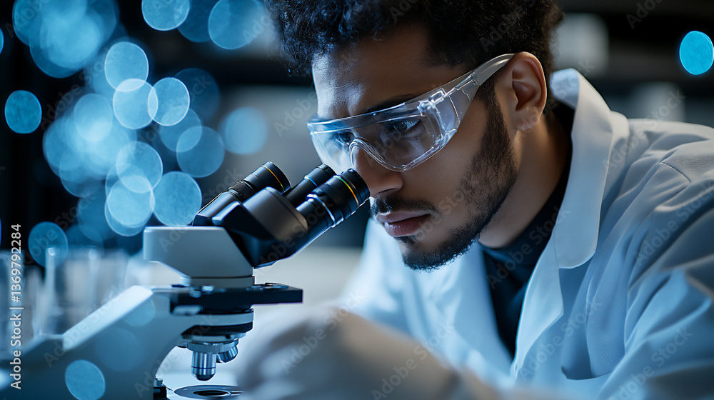 Aufkleber a scientist or researcher using a microscope in a modern laboratory, with a sense of focus and conce