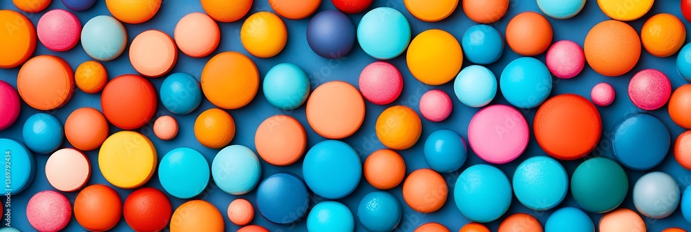 Aufkleber a vibrant assortment of colorful round objects, showcasing a variety of sizes and hues against a blu