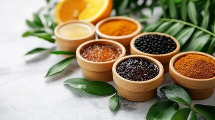 Natural Spa Ingredients Turmeric, Honey, and Black Seeds for Beauty Treatments