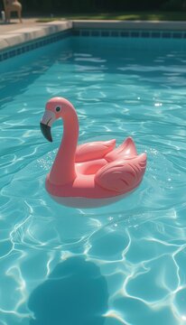 Pink Flamingo Floatie Swimming in a Refreshing Pool  