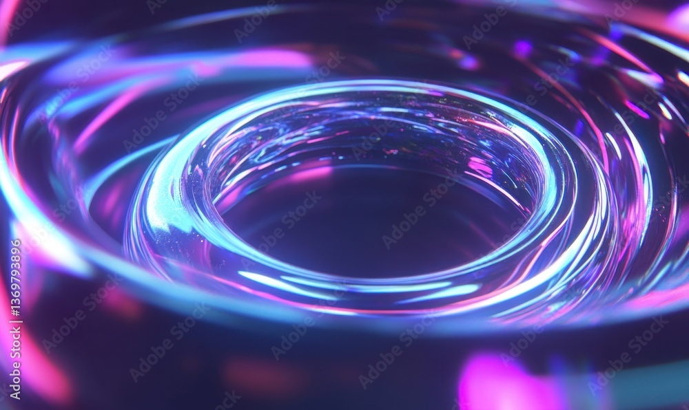 Poster glowing neon swirling rings abstract background animation loop