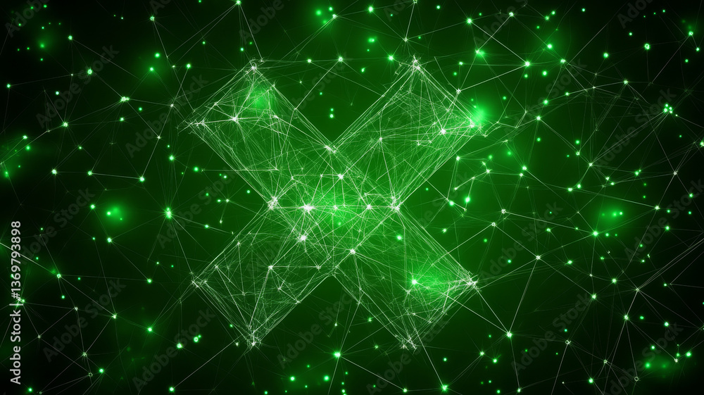 Poster dynamic digital data background showcasing interconnected lines and glowing green nodes, creating vi