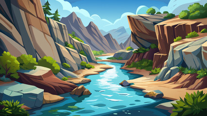 Naklejka premium Peaceful River flowing through a rocky canyon with calm reflections