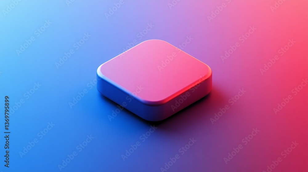 Poster Rounded square platform illuminated by neon lights creating gradient background