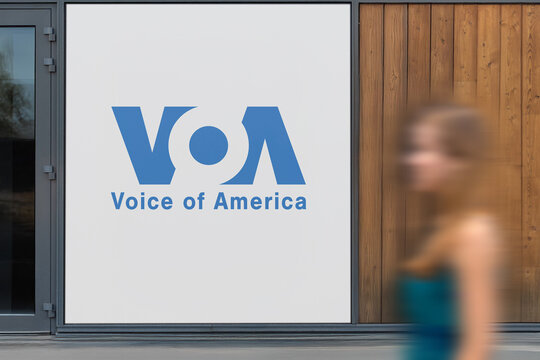 Guilherand-Granges, France - March 29, 2025. Voice of America: U.S. international broadcaster providing news in 49 languages, promoting democracy and press freedom worldwide.