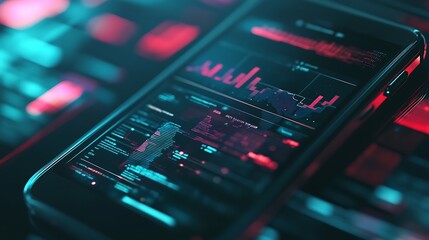 Close-up of a phone with a digital ad campaign in progress, surrounded by engagement metrics