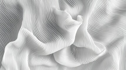 White fabric, pleated, flowing, abstract texture.
