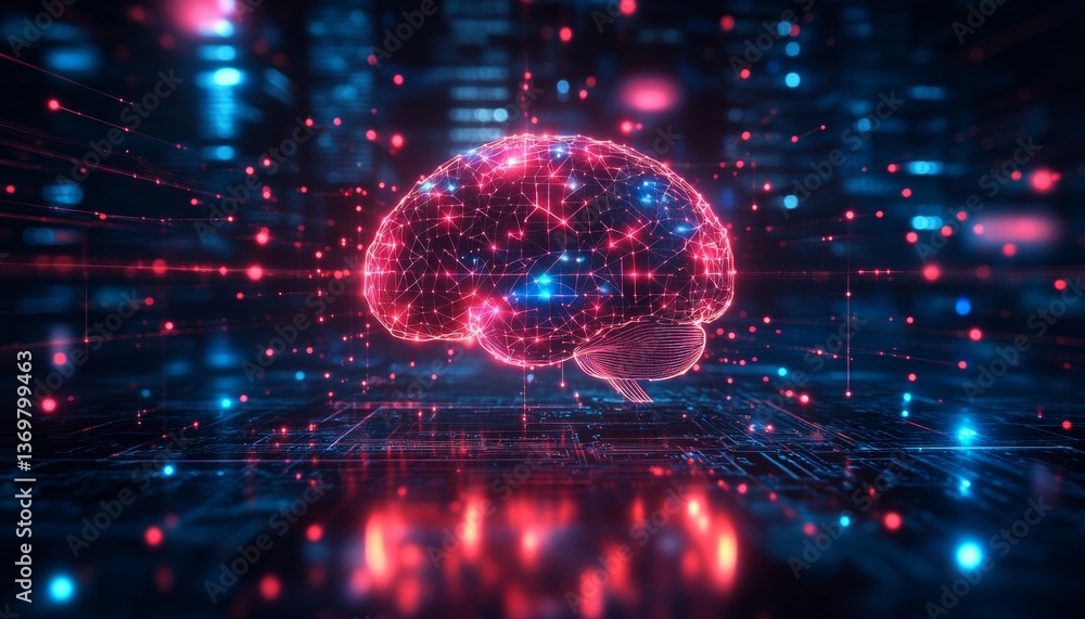 Poster ai brain chip motherboard core of futuristic artificial intelligence in vibrant studio setting