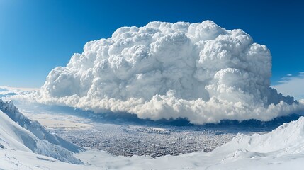 Immense Cumulus Cloud Over Snow Covered Mountain Valley Town