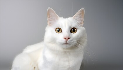Obraz premium White cat sitting on a clean, minimalist background, with soft even lighting highlighting.
